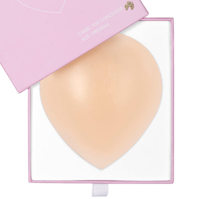 Silicone Valley Camel Toe Concealer in heart shape shown inside pink branded box