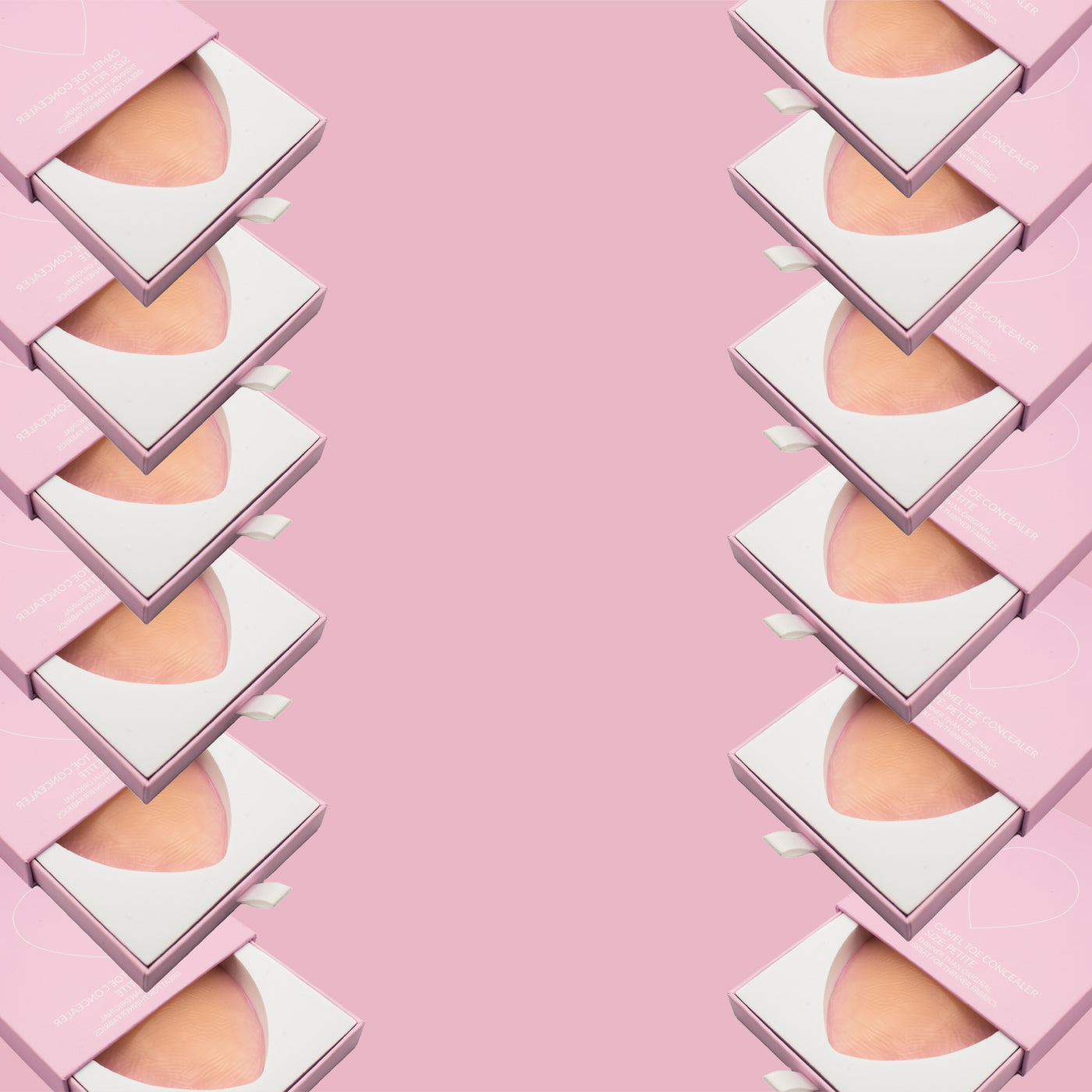 Silicone Valley camel toe concealer packaging display on pink background